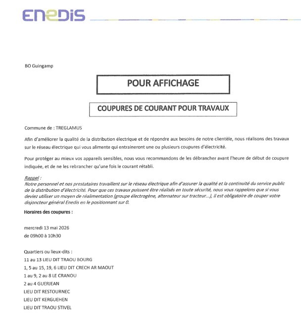 Avis coupure de courant 13 05 2026 (de 9h à 10h30)