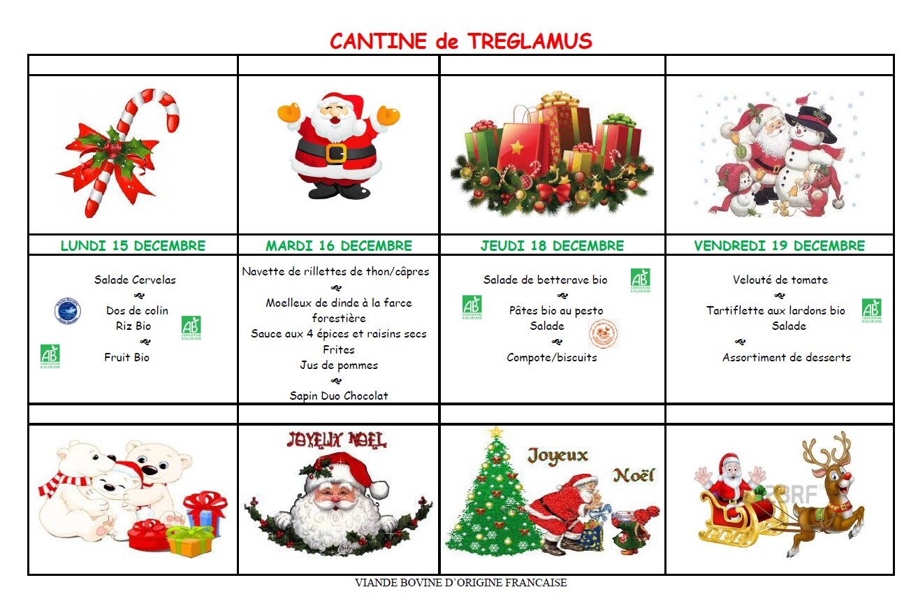 Menus du 15 au Décembre 2025