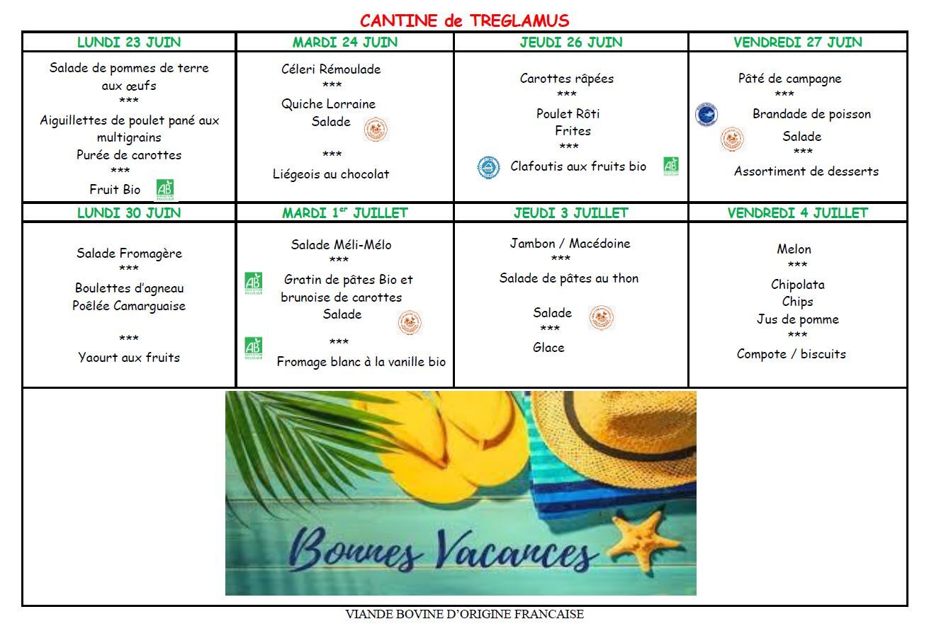 Menus du 23 juin au 4 juillet 2025